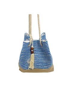 Lniana torba plażowa w biało-niebieskie paski