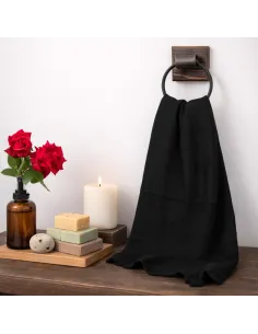 Czarny ręcznik lniany, 70 x 130 cm