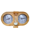 Teplomer, vlhkomer a presýpacie hodiny 3 v 1
Originálny teplomer, vlhkomer a presýpacie hodiny v atraktívnom dizajne z prírodného dreva. Teplomer vám umožní sledovanie teploty, presýpacie hodiny vám povedia ako dlho treba byť v saune.
 Vlhkomer pôsobí podobne ako teplomer, no sleduje optimálnu vlhkosť vzduchu v saune.
Rozmer: 260x140mm
Farba piesku: náhodná