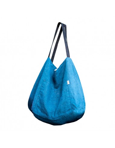Lněná oboustranná taška modrá