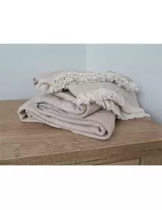 Koc bawełniany kremowy (wzór drzewa) 140 x 190 cm 2