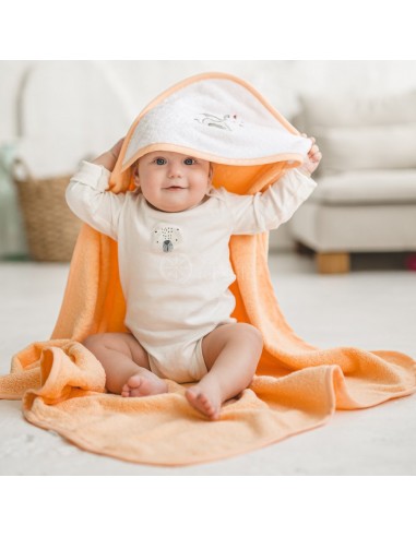 Detská osuška s kapucňou, oranžová, 90 x 90 cm