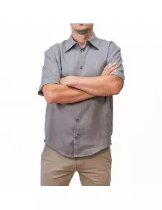 Lniana koszula z krótkim rękawem, szara