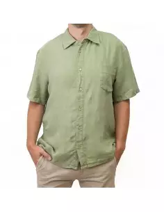 Lniana koszula z krótkim rękawem, zielona