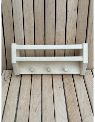 Drevená polica do sauny s vešiakmi 29 x 13 x 9 cm