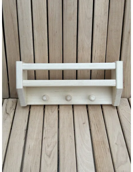 Drevená polica do sauny s vešiakmi 29 x 13 x 9 cm