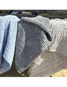 Lniany bawełniany ręcznik kąpielowy, niebieski 70 x 140 cm